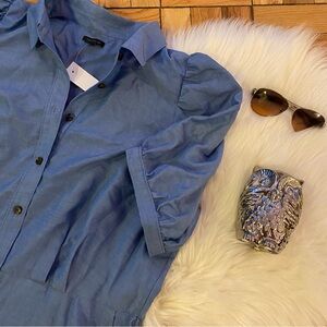 Ann Taylor Chambray Button Short Sleeve Fit and Flare Dress
